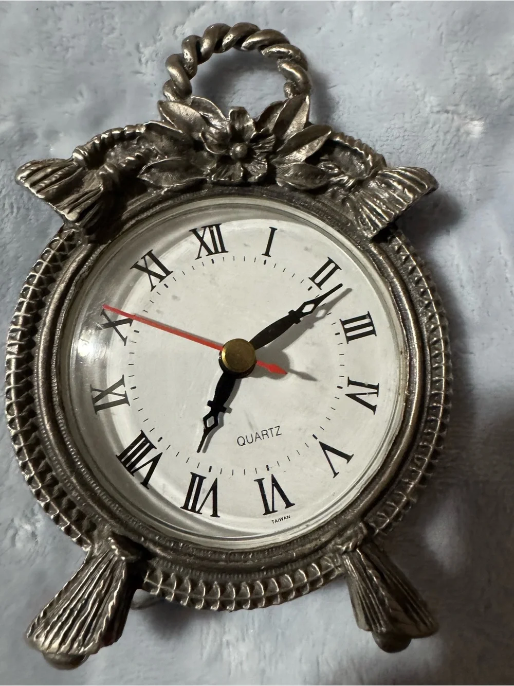 Antique-Style Silver Wall Clock - Roman Numerals